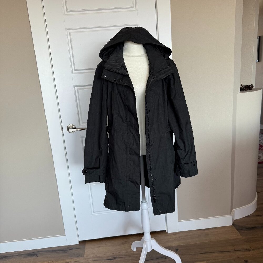 Black Trench Style Rain Jacket with Hood - XXL